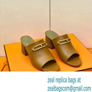 Hermes Roulis Buckle Camilla Mules Brown