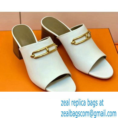 Hermes Roulis Buckle Camilla Mules White