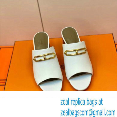 Hermes Roulis Buckle Camilla Mules White