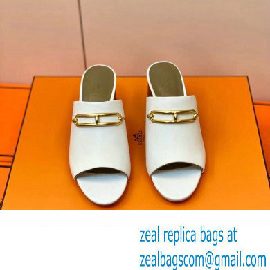 Hermes Roulis Buckle Camilla Mules White