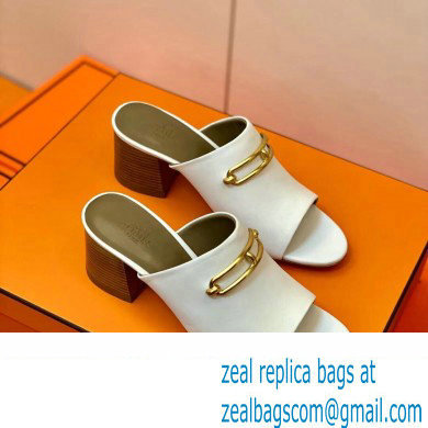 Hermes Roulis Buckle Camilla Mules White