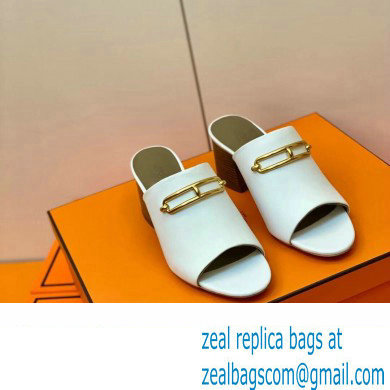 Hermes Roulis Buckle Camilla Mules White