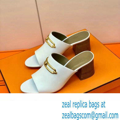 Hermes Roulis Buckle Camilla Mules White