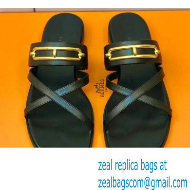 Hermes Roulis Buckle Claire Sandals Black