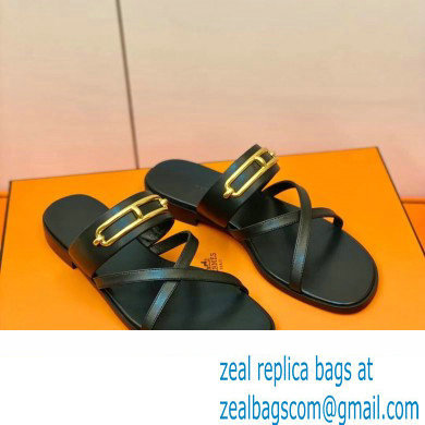 Hermes Roulis Buckle Claire Sandals Black