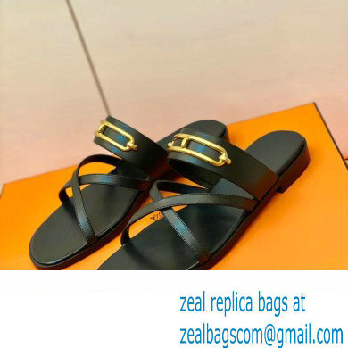 Hermes Roulis Buckle Claire Sandals Black