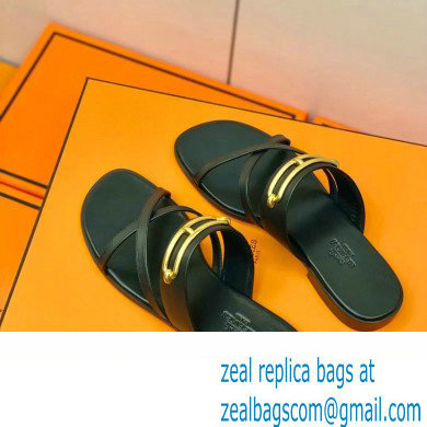 Hermes Roulis Buckle Claire Sandals Black