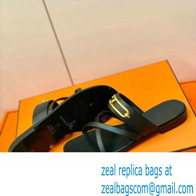 Hermes Roulis Buckle Claire Sandals Black