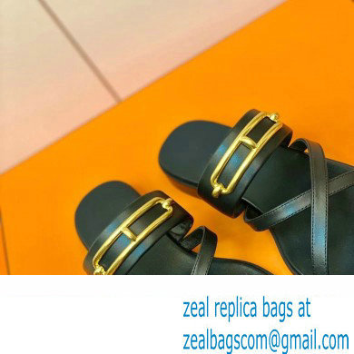 Hermes Roulis Buckle Claire Sandals Black