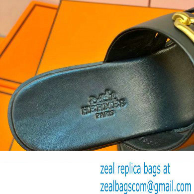 Hermes Roulis Buckle Claire Sandals Black