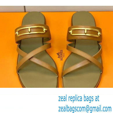 Hermes Roulis Buckle Claire Sandals Brown