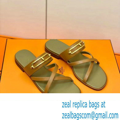 Hermes Roulis Buckle Claire Sandals Brown