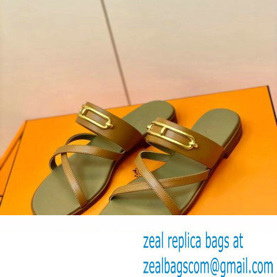 Hermes Roulis Buckle Claire Sandals Brown