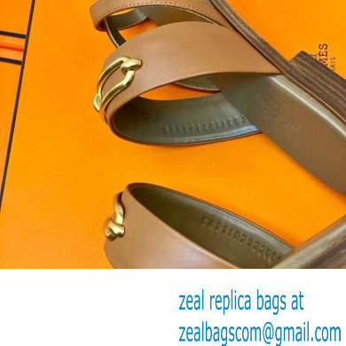 Hermes Roulis Buckle Claire Sandals Brown