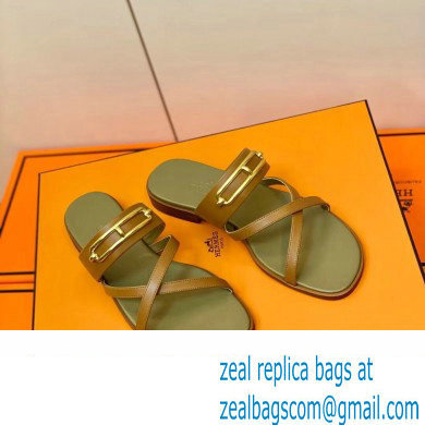 Hermes Roulis Buckle Claire Sandals Brown