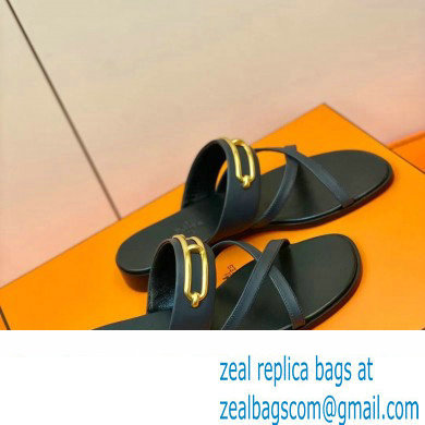 Hermes Roulis Buckle Claire Sandals Dark Blue
