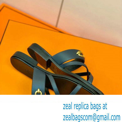 Hermes Roulis Buckle Claire Sandals Dark Blue