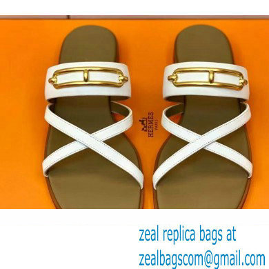 Hermes Roulis Buckle Claire Sandals White