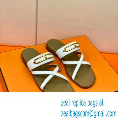 Hermes Roulis Buckle Claire Sandals White