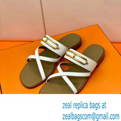 Hermes Roulis Buckle Claire Sandals White