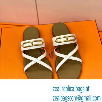 Hermes Roulis Buckle Claire Sandals White