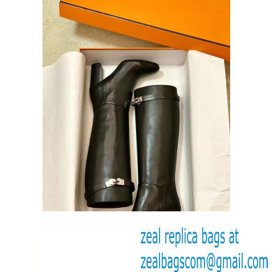 Hermes Story High Boots Black Handmade