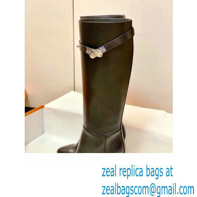 Hermes Story High Boots Black Handmade
