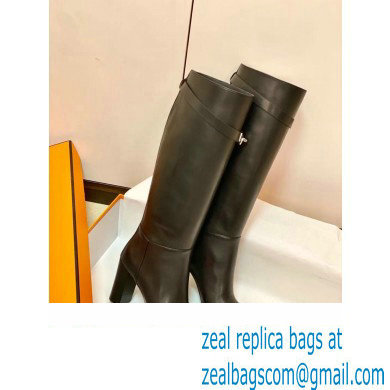 Hermes Story High Boots Black Handmade