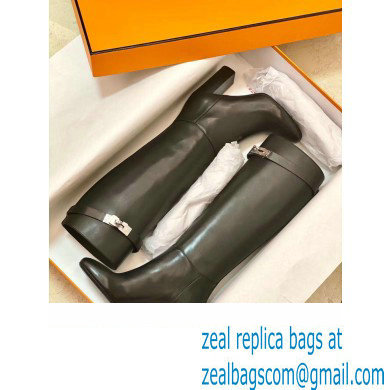 Hermes Story High Boots Black Handmade