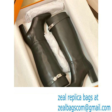 Hermes Story High Boots Black Handmade