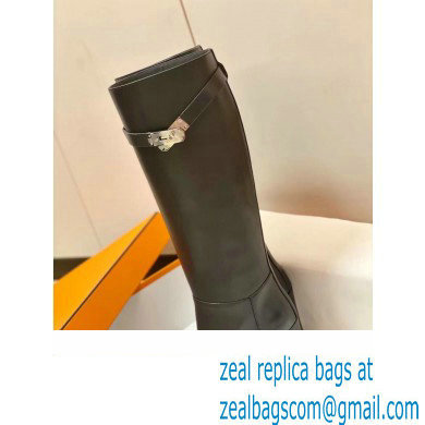 Hermes Story High Boots Black Handmade