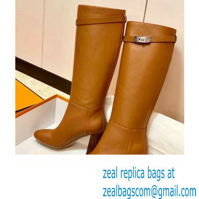 Hermes Story High Boots Brown Handmade