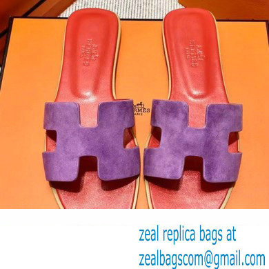 Hermes Suede Goatskin Oran Sandals Purple - Click Image to Close