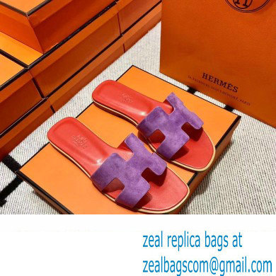 Hermes Suede Goatskin Oran Sandals Purple