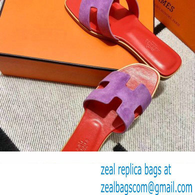 Hermes Suede Goatskin Oran Sandals Purple