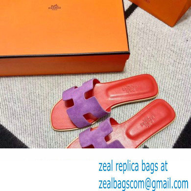 Hermes Suede Goatskin Oran Sandals Purple