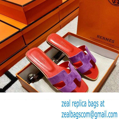 Hermes Suede Goatskin Oran Sandals Purple