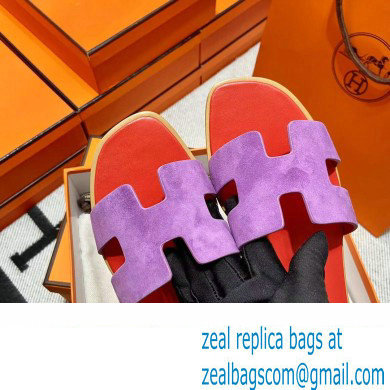 Hermes Suede Goatskin Oran Sandals Purple - Click Image to Close