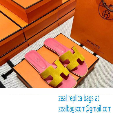 Hermes Suede Goatskin Oran Sandals Yellow