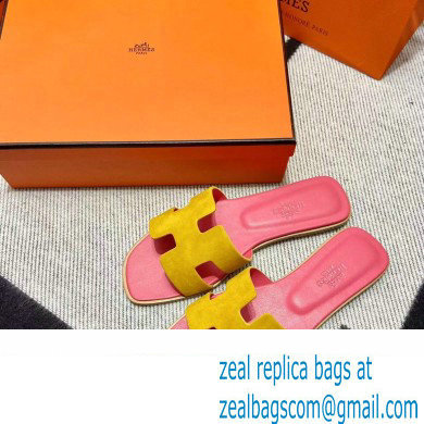 Hermes Suede Goatskin Oran Sandals Yellow