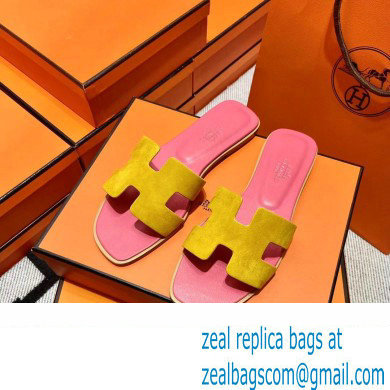 Hermes Suede Goatskin Oran Sandals Yellow