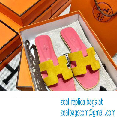 Hermes Suede Goatskin Oran Sandals Yellow