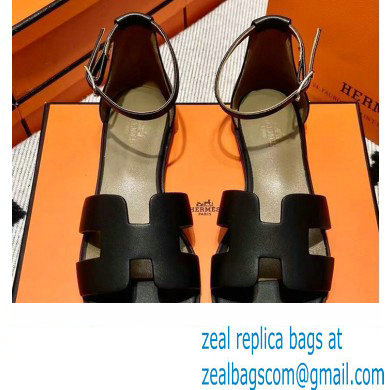 Hermes Swift Calfskin Santorini Sandals Handmade Black - Click Image to Close