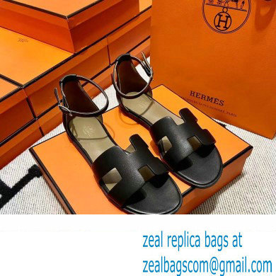 Hermes Swift Calfskin Santorini Sandals Handmade Black