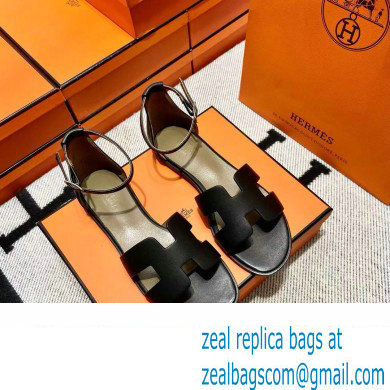 Hermes Swift Calfskin Santorini Sandals Handmade Black - Click Image to Close