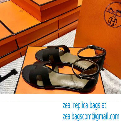 Hermes Swift Calfskin Santorini Sandals Handmade Black - Click Image to Close