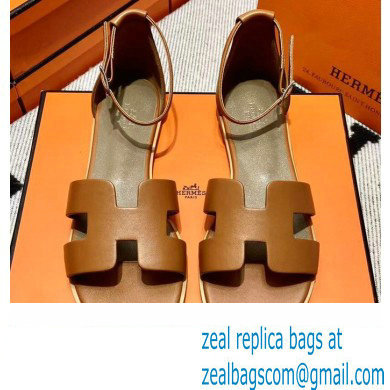 Hermes Swift Calfskin Santorini Sandals Handmade Brown