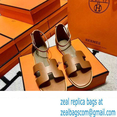 Hermes Swift Calfskin Santorini Sandals Handmade Brown