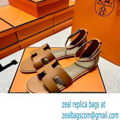 Hermes Swift Calfskin Santorini Sandals Handmade Brown