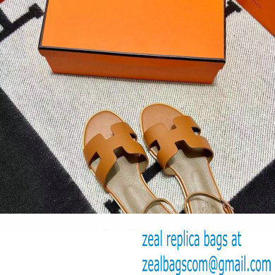 Hermes Swift Calfskin Santorini Sandals Handmade Brown